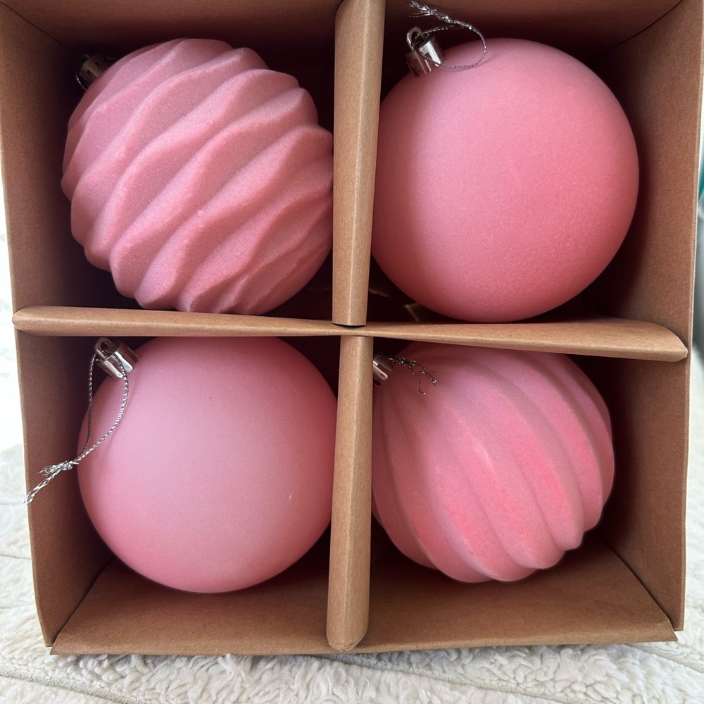 Set of Pink Velvet Christmas Ornaments